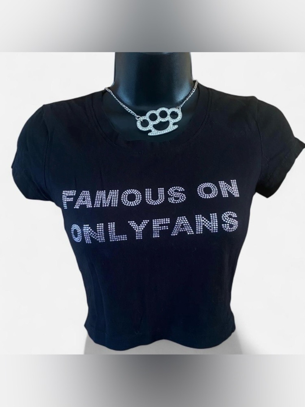 Bubblegum the Brand ‘Famous on Onlyfans’ Black & Pink Rhinestone Baby Tee